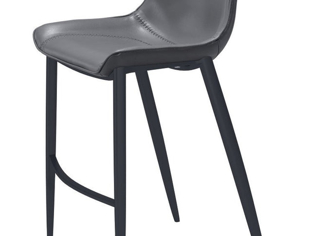 Set of Two 30" Dark Gray And Black Faux Leather And Steel Bar Height Bar Chairs
