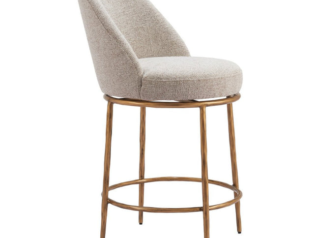 24" Beige and Gold Fabric and Steel Counter Height Swivel Bar Chair