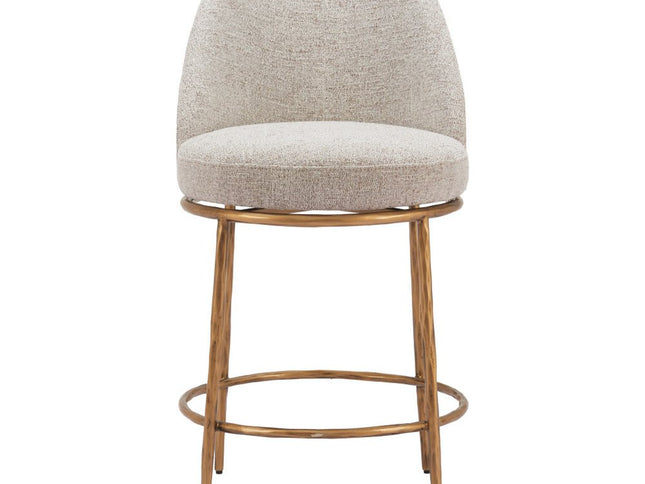 24" Beige and Gold Fabric and Steel Counter Height Swivel Bar Chair