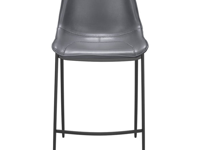 Set of Two 26" Dark Gray And Black Faux Leather And Steel Counter Height Bar Chairs