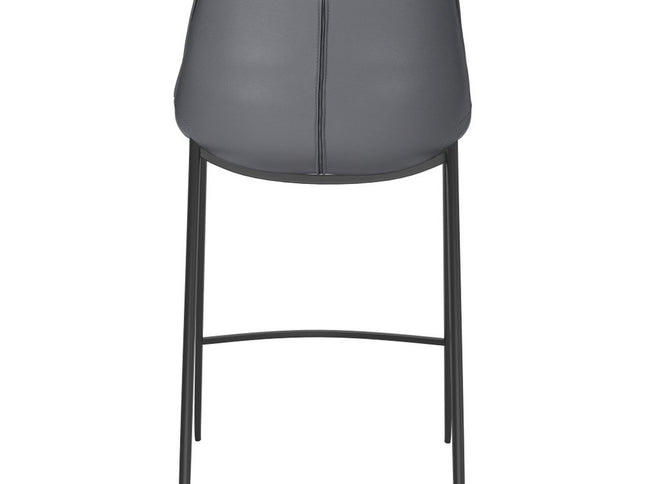 Set of Two 26" Dark Gray And Black Faux Leather And Steel Counter Height Bar Chairs