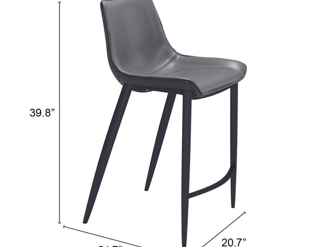 Set of Two 26" Dark Gray And Black Faux Leather And Steel Counter Height Bar Chairs