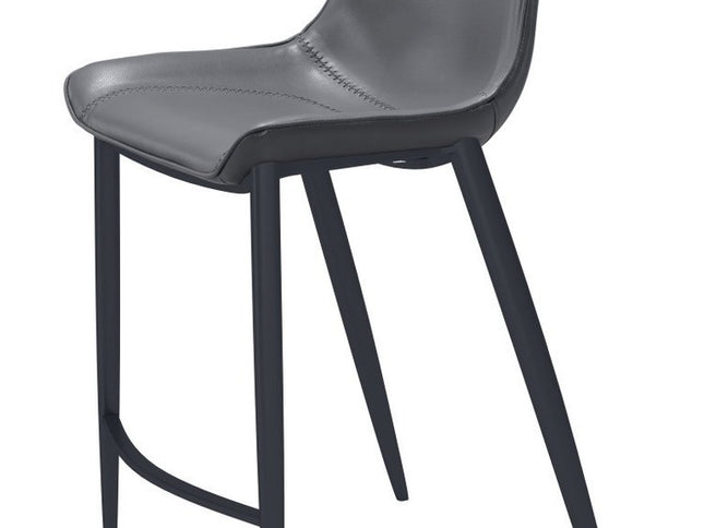 Set of Two 26" Dark Gray And Black Faux Leather And Steel Counter Height Bar Chairs