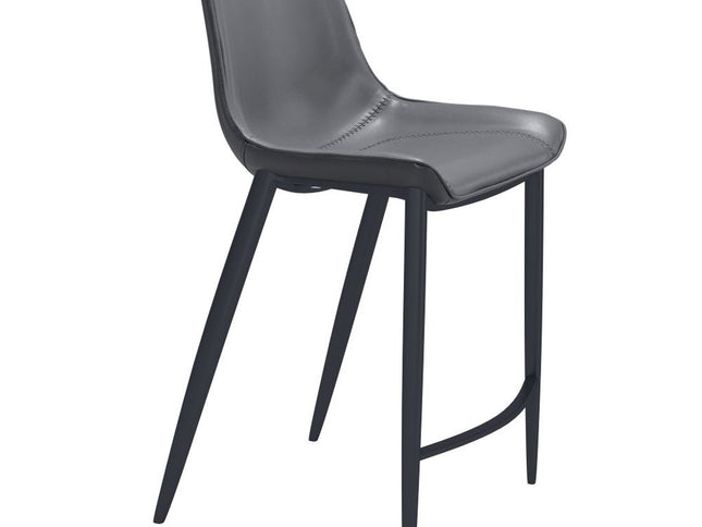 Set of Two 26" Dark Gray And Black Faux Leather And Steel Counter Height Bar Chairs