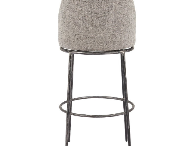 32" Gray And Black Fabric And Steel Bar Height Swivel Bar Chair