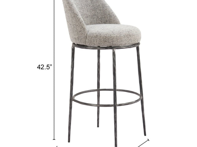 32" Gray And Black Fabric And Steel Bar Height Swivel Bar Chair