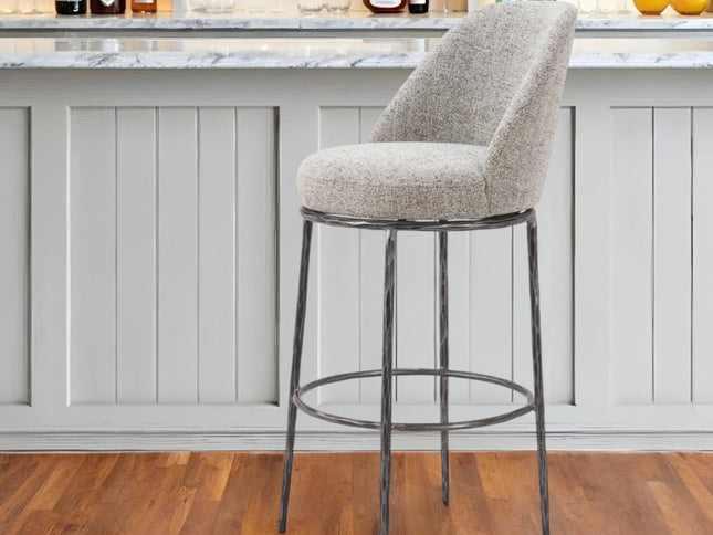 32" Gray And Black Fabric And Steel Bar Height Swivel Bar Chair