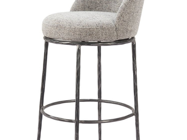 32" Gray And Black Fabric And Steel Bar Height Swivel Bar Chair