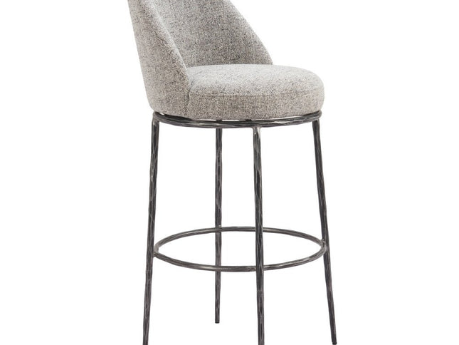 32" Gray And Black Fabric And Steel Bar Height Swivel Bar Chair