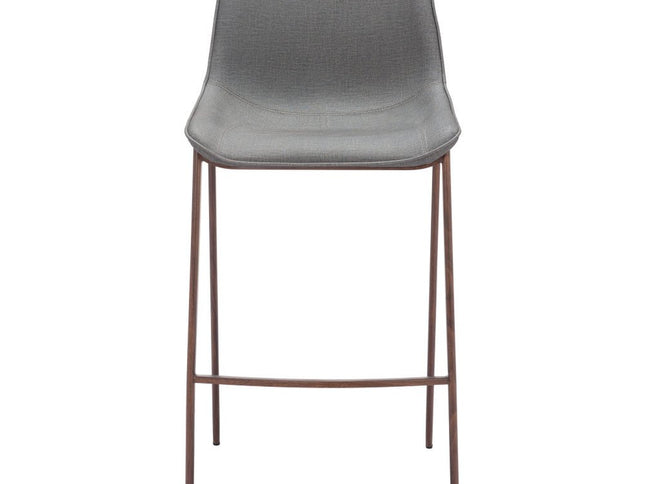 Set of Two 30" Slate Gray and Brown Faux Leather and Steel Bar Height Bar Chairs