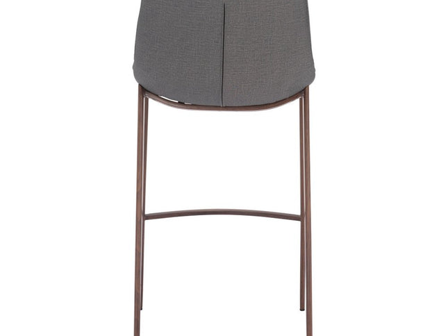 Set of Two 30" Slate Gray and Brown Faux Leather and Steel Bar Height Bar Chairs