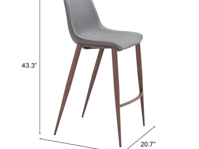 Set of Two 30" Slate Gray and Brown Faux Leather and Steel Bar Height Bar Chairs