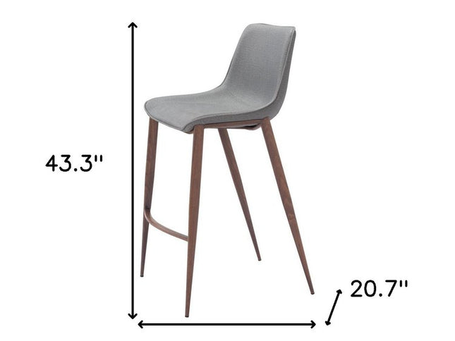 Set of Two 30" Slate Gray and Brown Faux Leather and Steel Bar Height Bar Chairs