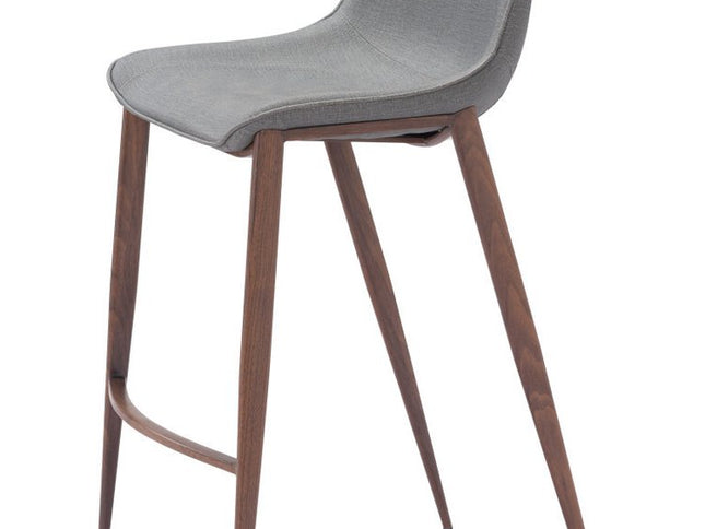 Set of Two 30" Slate Gray and Brown Faux Leather and Steel Bar Height Bar Chairs