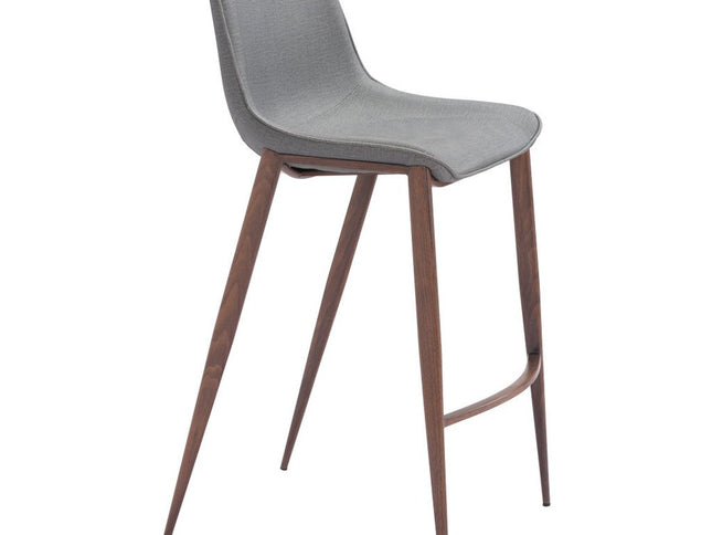 Set of Two 30" Slate Gray and Brown Faux Leather and Steel Bar Height Bar Chairs