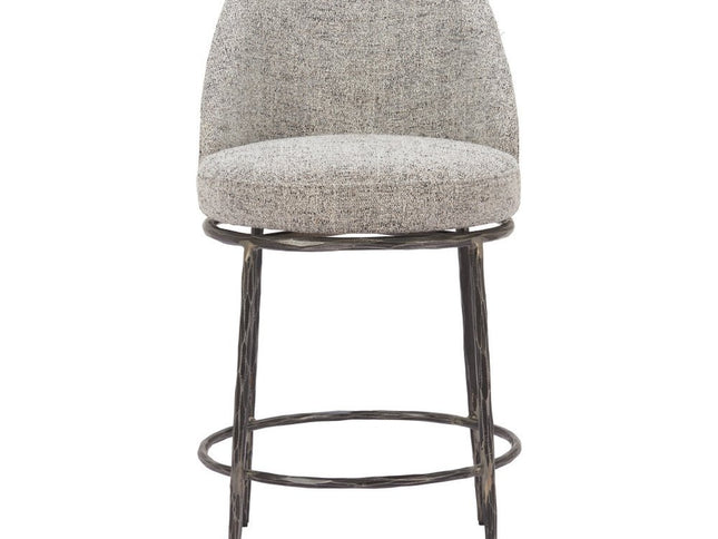 24" Gray and Black Fabric and Steel Counter Height Swivel Bar Chair