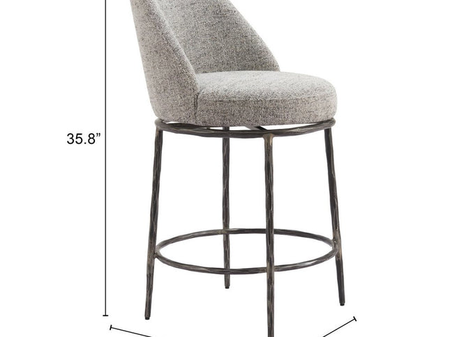 24" Gray and Black Fabric and Steel Counter Height Swivel Bar Chair
