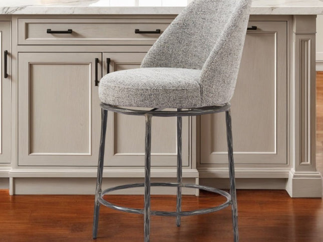 24" Gray and Black Fabric and Steel Counter Height Swivel Bar Chair