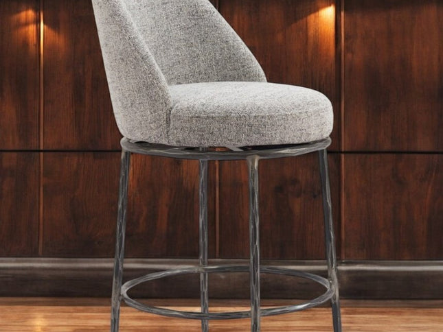 24" Gray and Black Fabric and Steel Counter Height Swivel Bar Chair