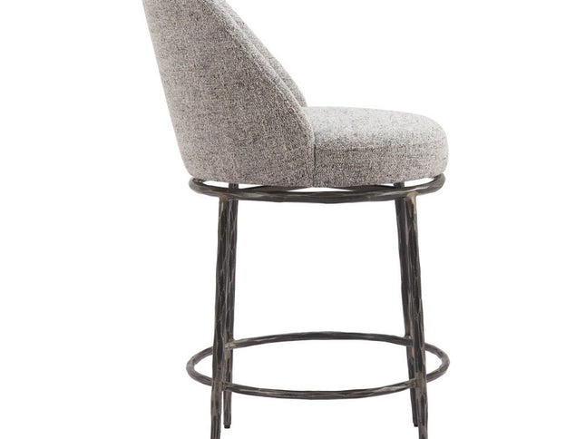 24" Gray and Black Fabric and Steel Counter Height Swivel Bar Chair