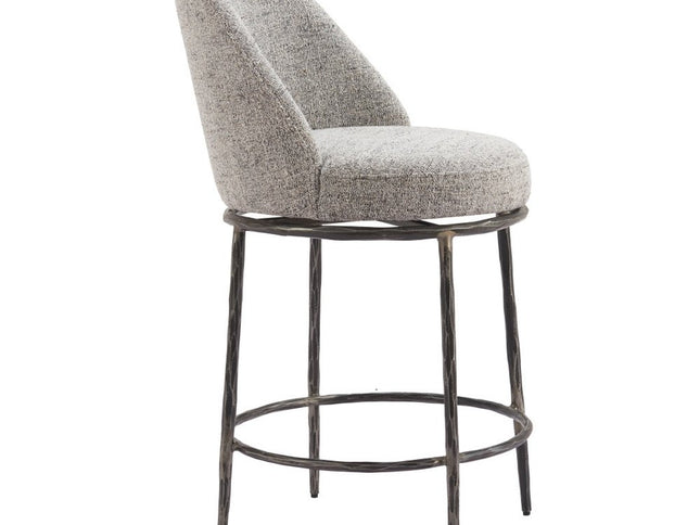 24" Gray and Black Fabric and Steel Counter Height Swivel Bar Chair