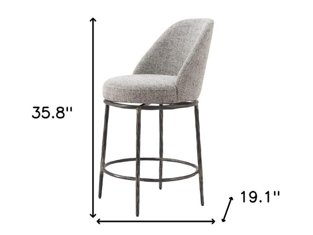 24" Gray and Black Fabric and Steel Counter Height Swivel Bar Chair