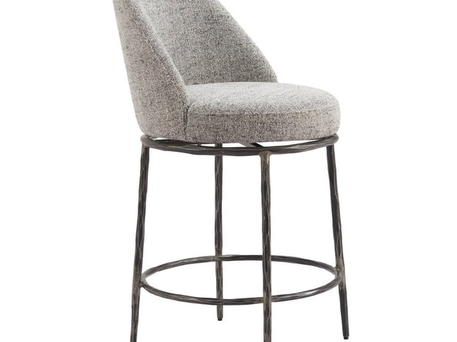 24" Gray and Black Fabric and Steel Counter Height Swivel Bar Chair