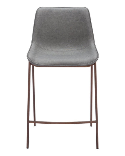 Set of Two 26" Slate Gray and Brown Faux Leather and Steel Counter Height Bar Chairs