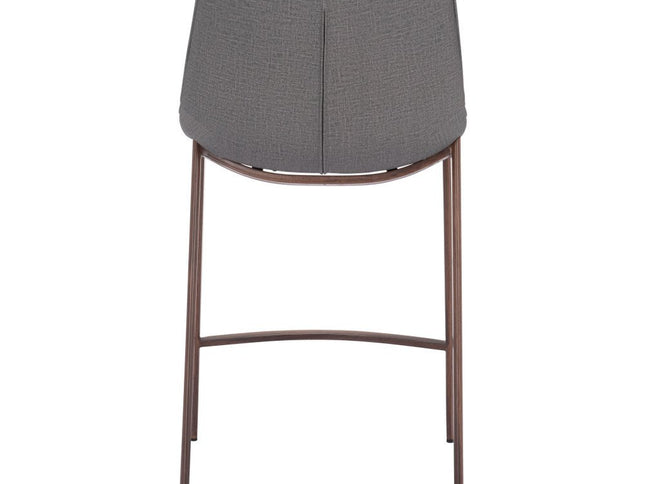 Set of Two 26" Slate Gray and Brown Faux Leather and Steel Counter Height Bar Chairs