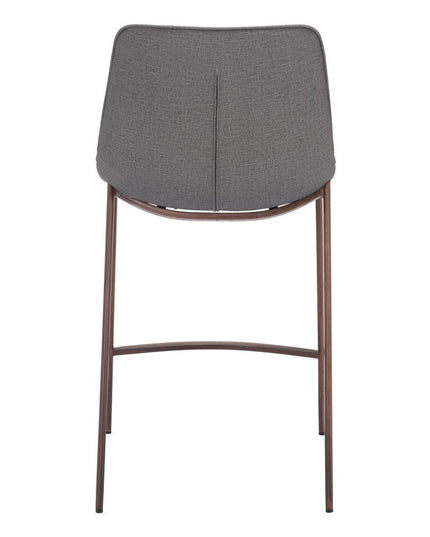 Set of Two 26" Slate Gray and Brown Faux Leather and Steel Counter Height Bar Chairs