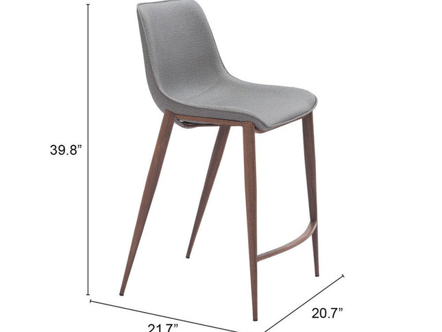 Set of Two 26" Slate Gray and Brown Faux Leather and Steel Counter Height Bar Chairs