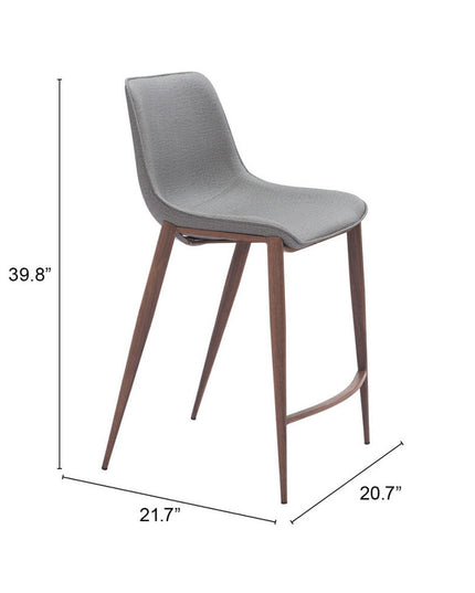 Set of Two 26" Slate Gray and Brown Faux Leather and Steel Counter Height Bar Chairs