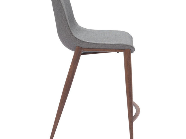 Set of Two 26" Slate Gray and Brown Faux Leather and Steel Counter Height Bar Chairs