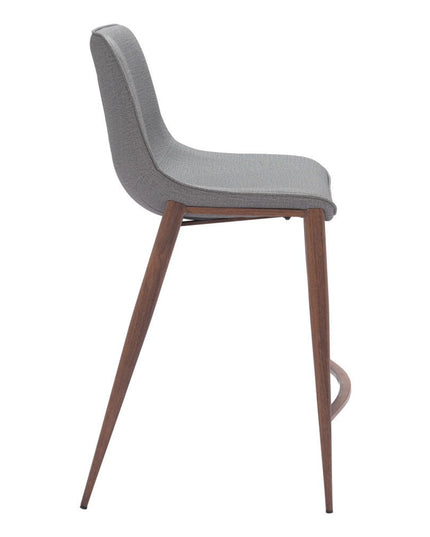 Set of Two 26" Slate Gray and Brown Faux Leather and Steel Counter Height Bar Chairs