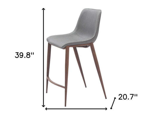 Set of Two 26" Slate Gray and Brown Faux Leather and Steel Counter Height Bar Chairs