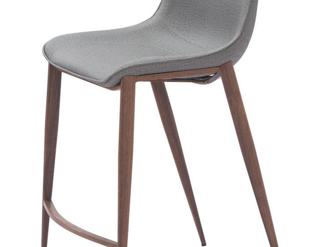 Set of Two 26" Slate Gray and Brown Faux Leather and Steel Counter Height Bar Chairs