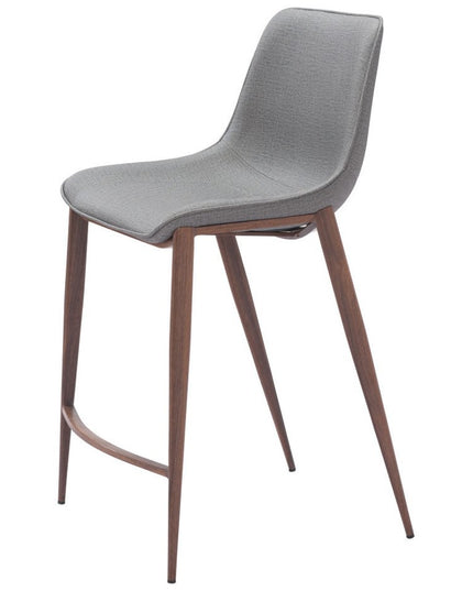 Set of Two 26" Slate Gray and Brown Faux Leather and Steel Counter Height Bar Chairs