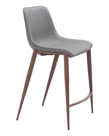 Set of Two 26" Slate Gray and Brown Faux Leather and Steel Counter Height Bar Chairs