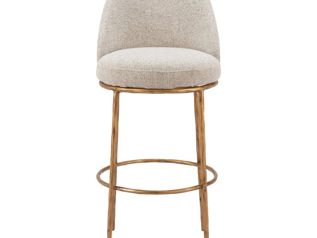 32" Beige And Gold Fabric And Steel Bar Height Swivel Bar Chair