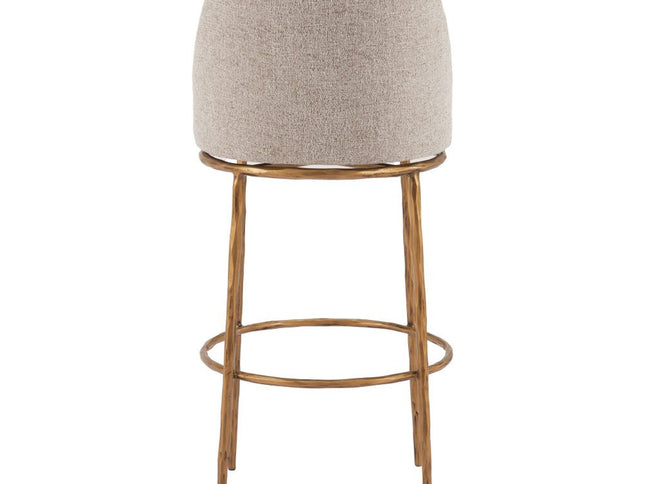 32" Beige And Gold Fabric And Steel Bar Height Swivel Bar Chair