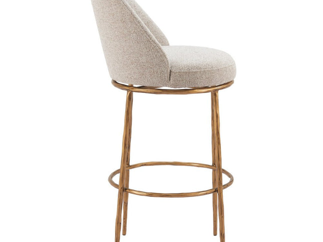 32" Beige And Gold Fabric And Steel Bar Height Swivel Bar Chair
