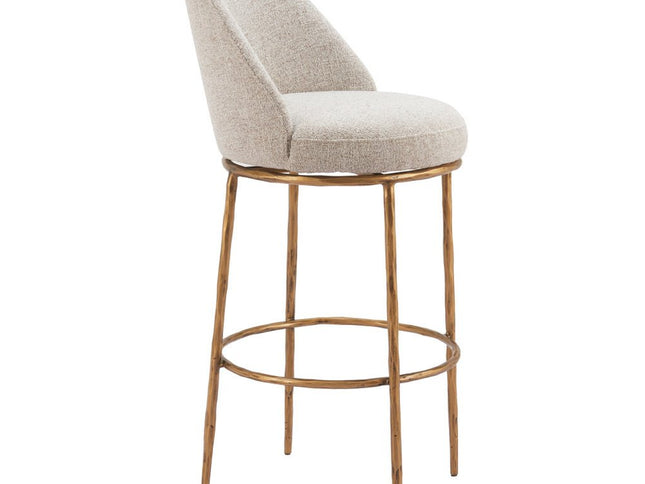 32" Beige And Gold Fabric And Steel Bar Height Swivel Bar Chair