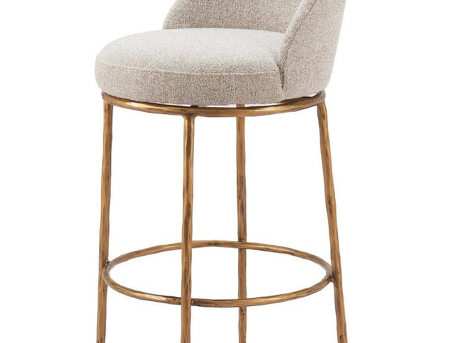 32" Beige And Gold Fabric And Steel Bar Height Swivel Bar Chair