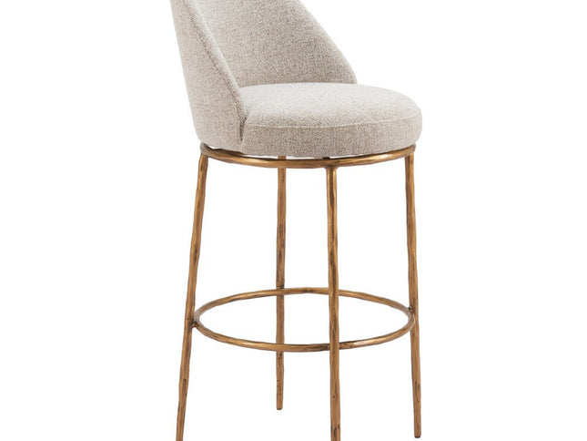 32" Beige And Gold Fabric And Steel Bar Height Swivel Bar Chair