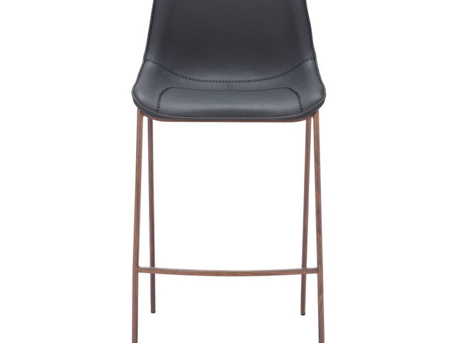 Set of Two 30" Black And Brown Faux Leather And Steel Bar Height Bar Chairs