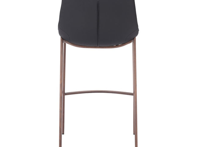 Set of Two 30" Black And Brown Faux Leather And Steel Bar Height Bar Chairs