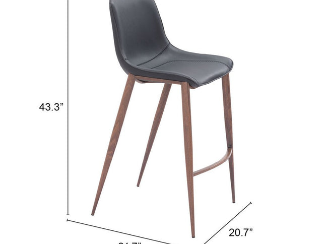 Set of Two 30" Black And Brown Faux Leather And Steel Bar Height Bar Chairs