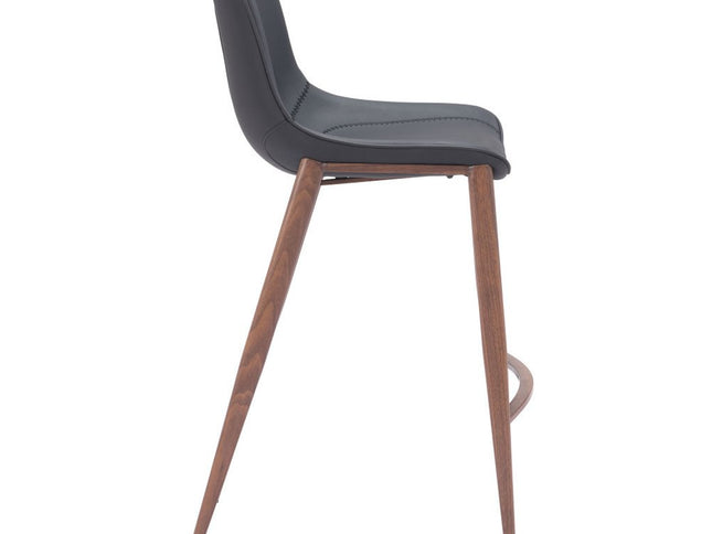 Set of Two 30" Black And Brown Faux Leather And Steel Bar Height Bar Chairs