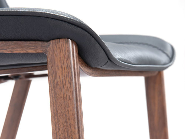 Set of Two 30" Black And Brown Faux Leather And Steel Bar Height Bar Chairs