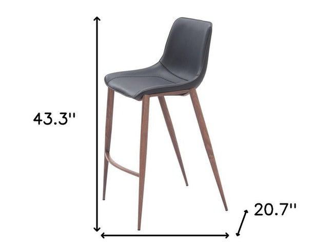 Set of Two 30" Black And Brown Faux Leather And Steel Bar Height Bar Chairs